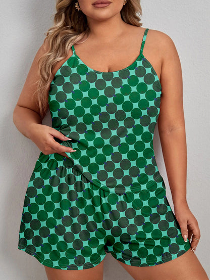 Women's Plus Size Sexy Polka Dot Print Round Neck Cami Top & Shorts Lounge Pajama Set