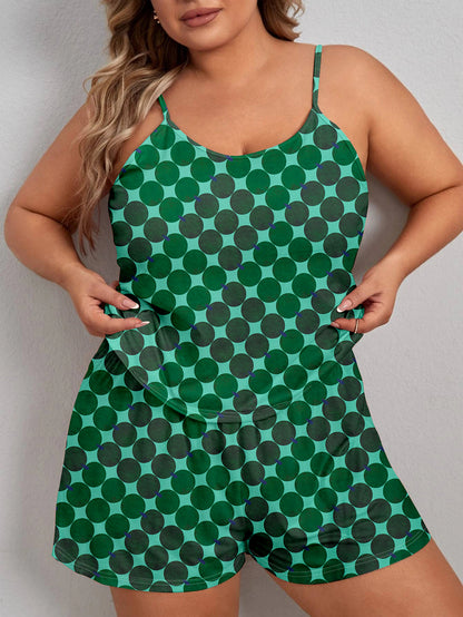 Women's Plus Size Sexy Polka Dot Print Round Neck Cami Top & Shorts Lounge Pajama Set