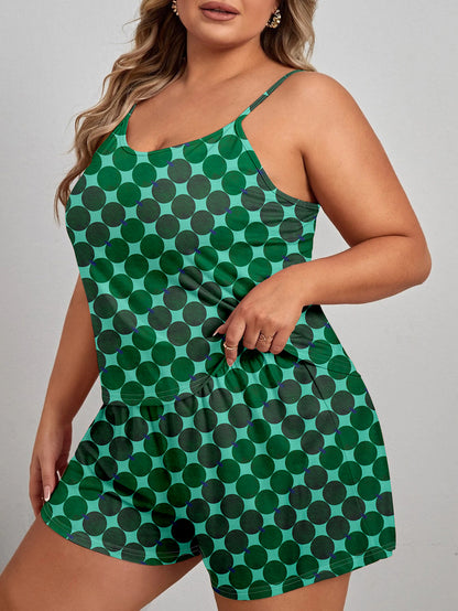 Women's Plus Size Sexy Polka Dot Print Round Neck Cami Top & Shorts Lounge Pajama Set