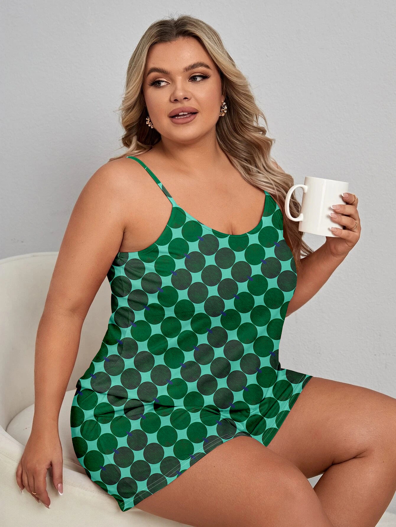 Women's Plus Size Sexy Polka Dot Print Round Neck Cami Top & Shorts Lounge Pajama Set